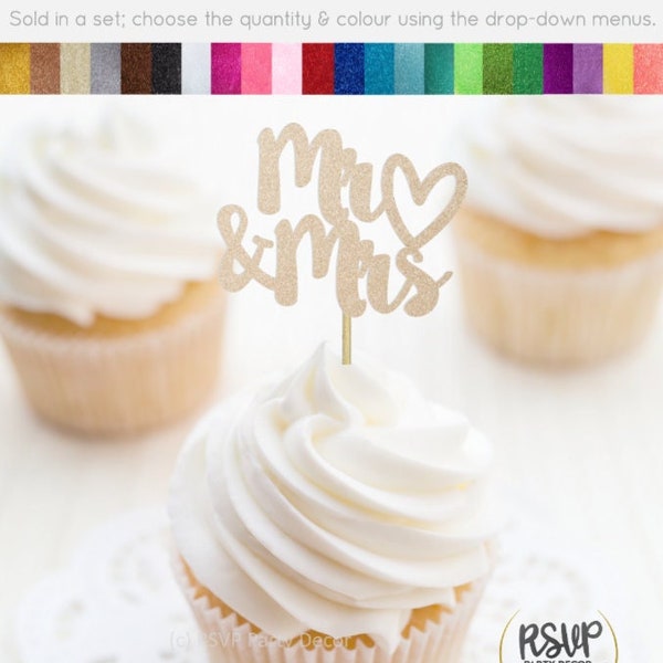 De heer & mevrouw Heart Cupcake Toppers, Bruiloft Cupcake Toppers, Anniversary Cupcake Toppers, Wedding Food Picks, Bruiloft Dessert Tafel Decoraties