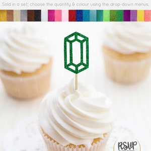 Gem Cupcake Toppers, Gemstone Food Picks, Emerald Bridal Shower Decorations, Gem Birthday Party Decor, Jewel Party Decorations, Ruby Toppers
