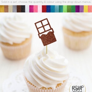 Chocolate Bar Cupcake Toppers, Chocolate Party Decorations, Sweet Themed Party Decor, Two Sweet Birthday Party Decor, Candy Party Decoration