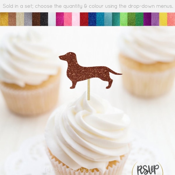 Dachshund Cupcake Toppers, Weiner Dog Cupcake Toppers, Dog Food Picks, Dog Birthday Decoration, Weiner Dog Party Decor, Vet Grad Party Decor