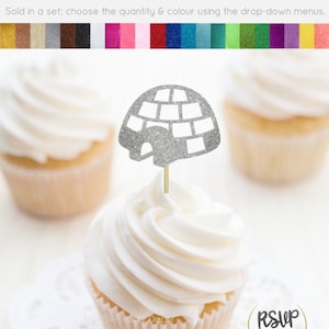 Igloo Cupcake Toppers, Winter Party Decorations, Arctic Party Decorations, Christmas Food Picks, Polar Bear Birthday Party Decor