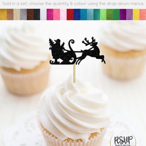 Santa Sleigh Cupcake Toppers, Christmas Party Decorations, Rudolph Party Decorations, Reindeer Food Picks, Holiday Christmas Party Decor