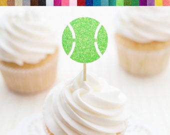 Tennis Ball Cupcake Toppers, Tennis Party Decorations, Tennis Food Picks, Party Decor for Tennis Player, Tennis Birthday Decorations
