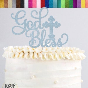 God Bless Cake Topper, Baptism Cake Topper, Christening Party Decorations, First Holy Communion Cake Topper, Confirmation Cake Topper