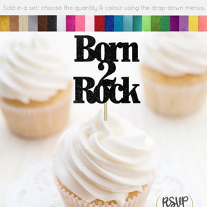 Nato 2 Rock Cupcake Toppers, Musica 2nd Birthday Party Decorazioni, Rock 2nd Birthday Cupcake Toppers, Rock n Roll Two Party Decor