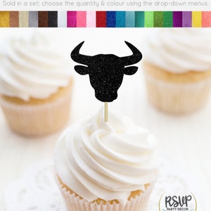 Bull Head Cupcake Toppers, Western Party Decor, Bull Party Decor, Cowboy Cupcake Toppers, Wild West Birthday Party Decorations image 1