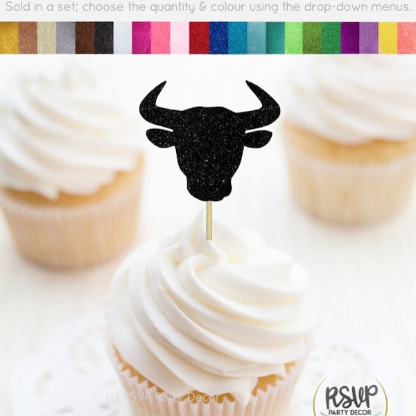 Bull Head Cupcake Toppers, Western Party Decor, Bull Party Decor, Cowboy Cupcake Toppers, Wild West Birthday Party Decorations