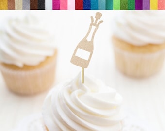 Botella de champán Cupcake Toppers, decoración de fiesta de cumpleaños de champán, cupcakes NYE, decoraciones de fiesta envejecidas a la perfección, decoración de cumpleaños de vino