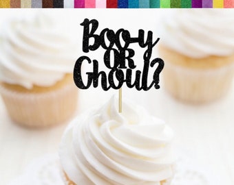 Boo-y Or Ghoul Cupcake Toppers, Halloween Baby Shower Party Decor, Fall Baby Shower Decor, Halloween Gender Reveal Party, Ghost Gender Party