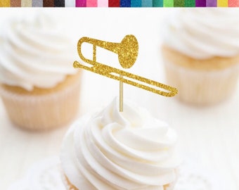 Trombone Cupcake Toppers, Music Party Decorations, School Band Party Decor, Parade Themed Party Decor, Musical Instrument Food Picks