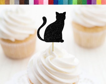 Cat Cupcake Toppers, Kitty Cupcake Toppers, Cat Food Picks, Kitty Party Decor, Cat Birthday Decorations, Halloween Cat Cupcake Toppers