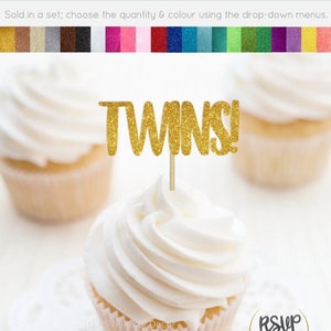 Twins Cupcake Toppers, Twins Baby Shower Party Decorations, Twin Birthday Party Decor, Twin Food Picks, Twins Gender Reveal Party Decor