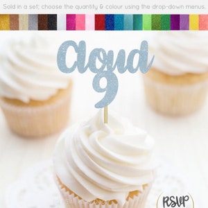 Cloud 9 Cupcake Toppers, 9th Birthday Cupcake Toppers, Cloud Nine Party Decor, Ninth Birthday Party Decorations, Cloud 9 Party Decor