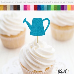 Watering Can Cupcake Toppers, Garden Party Decorations, Garden Cupcake Toppers, Garden Bridal Shower Decor, Flower Birthday Party Decor
