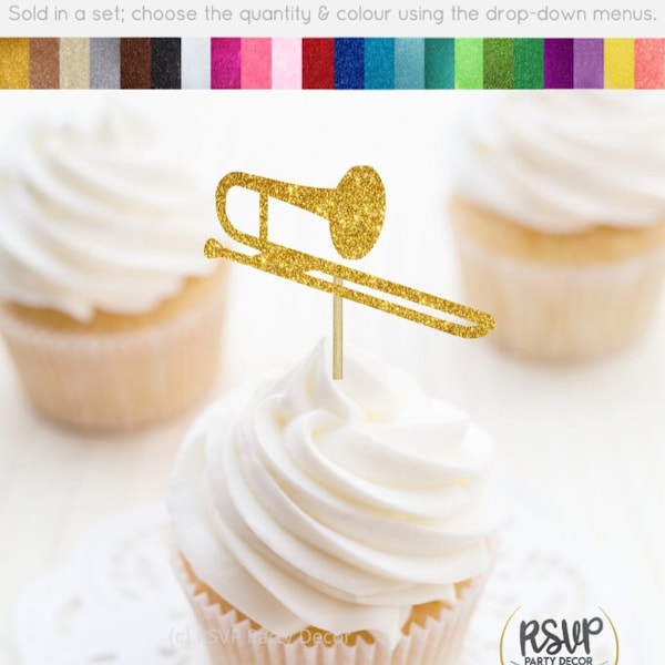 Trombone Cupcake Toppers, Music Party Decorations, School Band Party Decor, Parade Themed Party Decor, Musical Instrument Food Picks