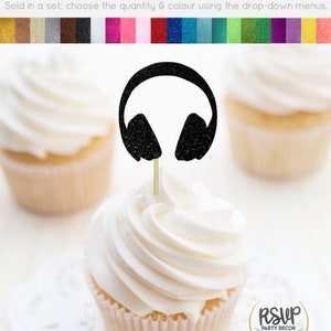 Headphone Cupcake Toppers, Music Party Decorations, Video Game Cupcake Toppers, DJ Birthday Party Decor, Gamer Birthday Party Decorations