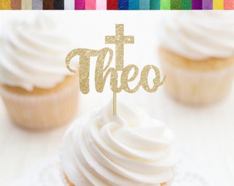 Custom Cross Cupcake Toppers, Baptism Cupcake Toppers, Christening Cupcake Toppers, Holy Communion Cupcake Toppers, God Bless Food Picks