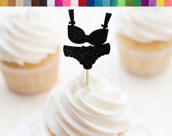 Sujetador y bragas Cupcake Toppers, Lencería Bachelorette Cupcake Toppers, Lencería Bridal Shower Party Decor, Naughty Bachelorette Decoraciones