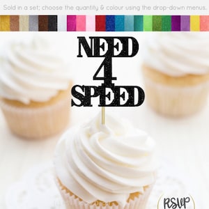 Need 4 Speed Cupcake Toppers, Racecar 4th Birthday Food Picks, Race Car Fourth Birthday Party Decorations, Car 4th Birthday Party Decor