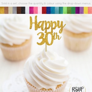 Toppers per cupcake di compleanno personalizzati, decorazioni personalizzate per feste di compleanno, decorazioni per feste di buon compleanno, scelte di cibo numero, Happy 20 30 40 50