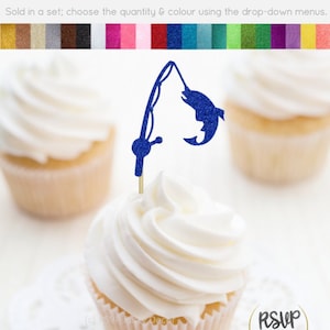 Canna da pesca Cupcake Toppers, Pesca Food Picks, Pensionamento Cupcake Toppers, Fish Party, Nautical Party Decor, Ocean Sea Fisherman Birthday