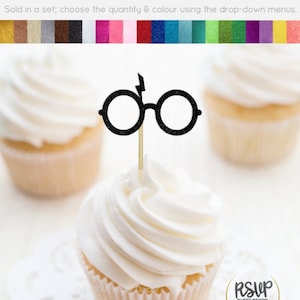 Wizard Glasses Cupcake Toppers, Wizard Birthday Party Decor, Witch Bridal Shower Decor, Halloween Party Decor, Wizard Baby Shower Toppers