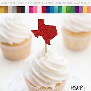 Texas Cupcake Toppers, Texas State Food Picks, Texas Party Decor, July 4th Cupcake Toppers, Dallas Bachelorette, Welcome Home Party Decor