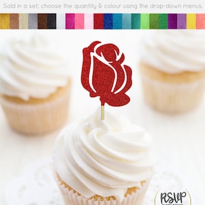 Rose Cupcake Toppers, Flower Cupcake Toppers, Valentine's Day Party Decor, Guns or Roses Gender Reveal Decorations, Garden Party Decor