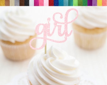 Girl Cupcake Toppers, Gender Reveal Cupcake Toppers, Girl Baby Shower Party Decorations, It's A Girl Food Picks, Team Girl Food Picks