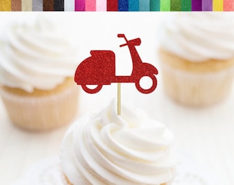 Vespa Scooter Cupcake Toppers, Scooter Party Decorations, Italy Cupcake Toppers, Italian Birthday Decorations, Vespa Party Decor