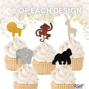 30 PCS Jungle Animal Cupcake Toppers, Safari Food Picks, Jungle Party Decorations, Zoo Birthday Decor, Jungle Baby Shower Decorations