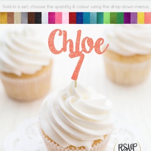Custom 7th Birthday Cupcake Toppers, Personalized 7th Birthday Party Decor, Seventh Birthday Party Decorations, Name is 7 Food Picks