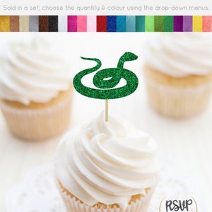 Snake Cupcake Toppers, Reptile Themed Birthday Decorations, Serpent Cupcake Toppers, Zoo Party Decor, Rattlesnake Themed Party Decor