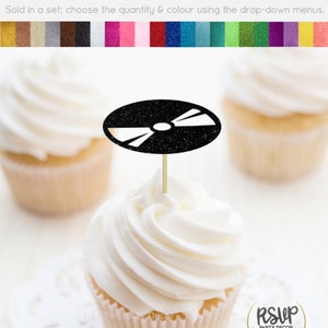 Vinyl Record Cupcake Toppers, Music Party Decorations, 80's Cupcake Toppers, Rock n Roll Party Decor, Music Theme Birthday Decor, 80's Party