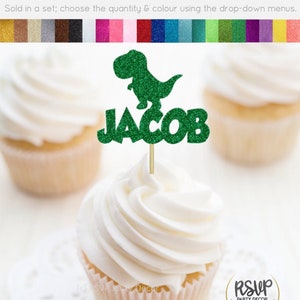 Custom T-Rex Cupcake Toppers, Dinosaur Cupcake Toppers, Three Rex Cupcake Toppers, Dinosaur Party Decorations, T Rex Party Decor