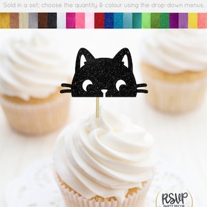 Cat Face Cupcake Toppers, Kitty Cupcake Toppers, Cat Food Picks, Kitty Party Decor, Cat Birthday Decorations, Halloween Cat Cupcake Toppers