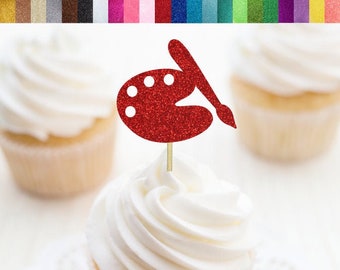May include: Red glitter paint palette and paintbrush cupcake topper. Sold in a set, choose the quantity and color using the drop-down menus.  @RSVP Party Decor