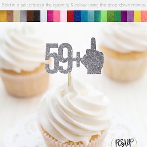 59 + 1 Cupcake Toppers, drôles de choix de nourriture pour 60e anniversaire, Surmatelas du majeur, Décorations de fête d’anniversaire 60th, Fuck 60 Cupcake Toppers