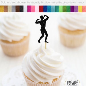 Muscle Man Cupcake Toppers, Male Stripper Food Picks, Bachelorette Party Decorations, Bodybuilding Party Decor, Fitness Gym Party Decor