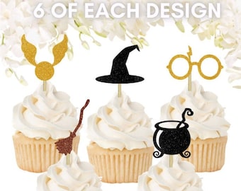 30 PCS Wizard Cupcake Toppers, Wizard Food Picks, Witch Party Decorations, Wizard Birthday Party Decor, Witch Bridal Shower Decor