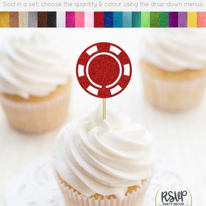 Casino Chip Cupcake Toppers, Casino Food Picks, Casino Birthday Party Decorations, Poker Gambling Party Decor, Las Vegas Party Decor