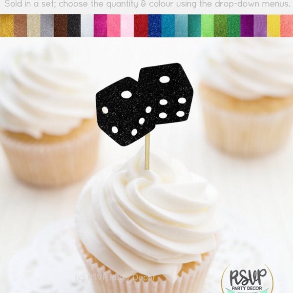 Dice Cupcake Toppers, Casino Food Picks, Casino Birthday Party Decorations, Board Game Party Decor, Dice Food Picks, Las Vegas Party Decor