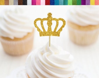 Crown Cupcake Toppers, Royal Party Decor, Glitter Crown Food Picks, Little Prince Party Decorations, Prince Crown Party Decorations