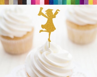 Girl Graduate Cupcake Toppers, 2024 Grad Cupcake Toppers, Girl Graduation Party Decor, Female Grad Party Decorations, Grad Cap Food Picks