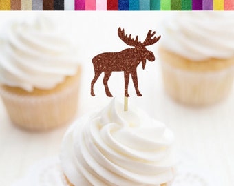 Moose Cupcake Toppers, Camping Themed Birthday Decorations, Woodland Cupcake Toppers, Canada Day Party Decor, Lumberjack Party Decor