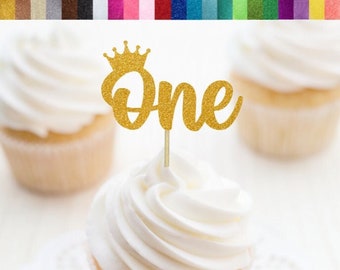 Crown One Cupcake Toppers, Princess 1st Birthday Party Decor, Prince 1st Birthday Cupcake Toppers, Royal Crown 1st Birthday Party Supplies