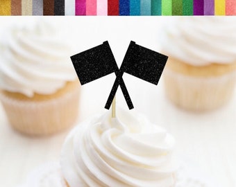 Race vlaggen Cupcake Toppers, Racecar 2e verjaardag food picks, race auto tweede verjaardag partij decoraties, auto 2e verjaardag partij decor