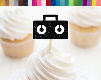 Boombox Radio Cupcake Toppers, Hiphop Födelsedagsfest Dekor, Throwback 1970-talet 1980-talet 1990-talet Festdekorationer, Rap Födelsedagsfest Dekor