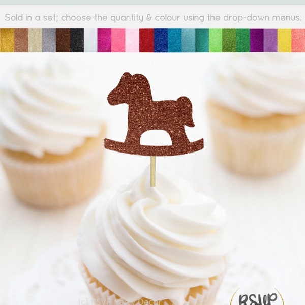 Rocking Horse Cupcake Toppers, Baby Shower Cupcake Toppers, 1st Birthday Cupcake Topper, Baby Party Decor, Neutral Gender Reveal Party Decor