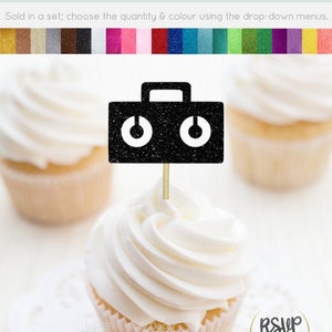 Boombox Radio Cupcake Toppers, Hip Hop Birthday Party Decor, Throwback 1970&#39;s 1980&#39;s 1990&#39;s Party Decorations, Rap Birthday Party Decor